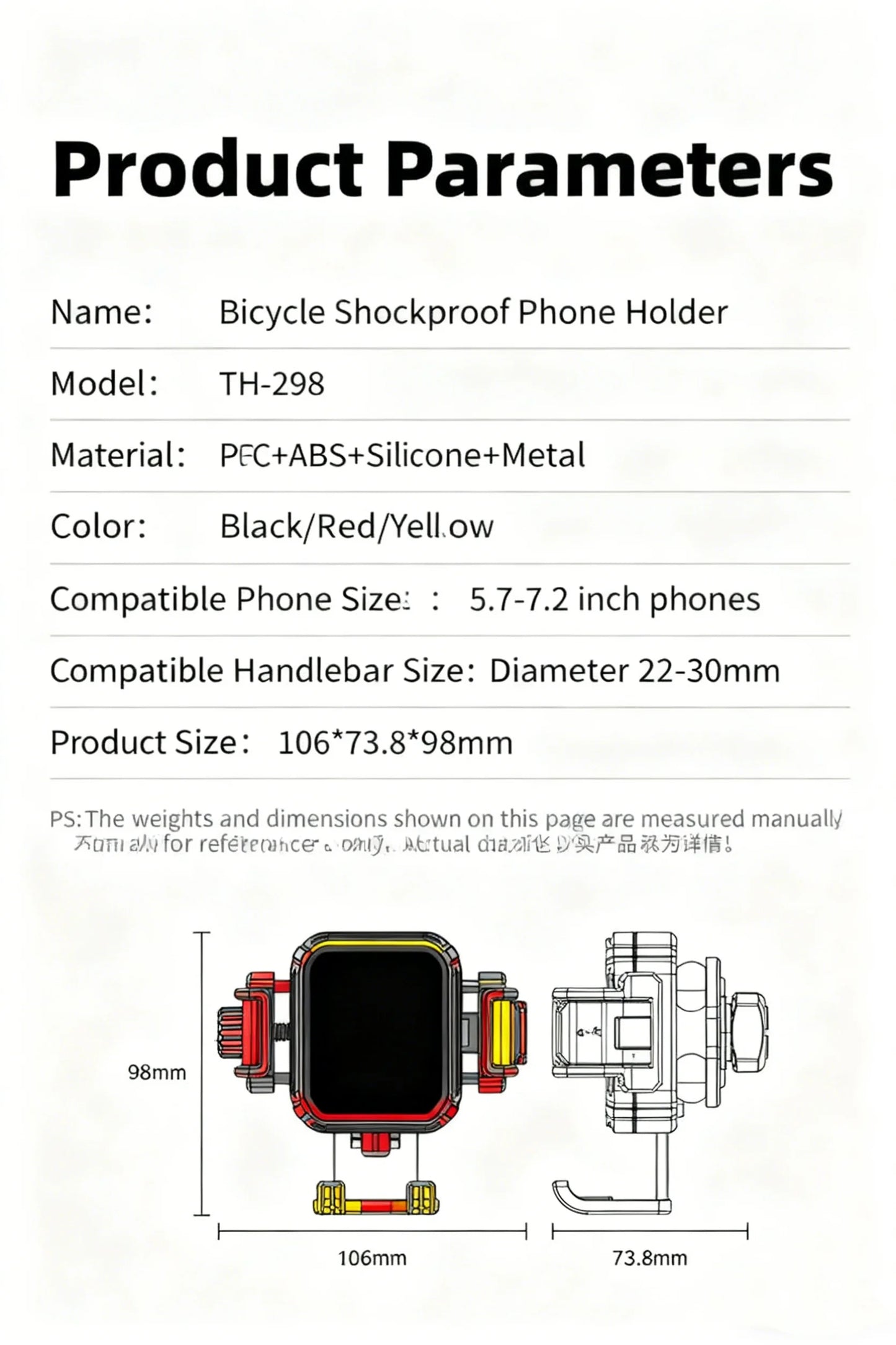 Motorcycle Riding Shock-Absorbing Phone Holder Adjustable Anti-Theft Quick Release Navigation Bracket with Mountain/Road Bicycle