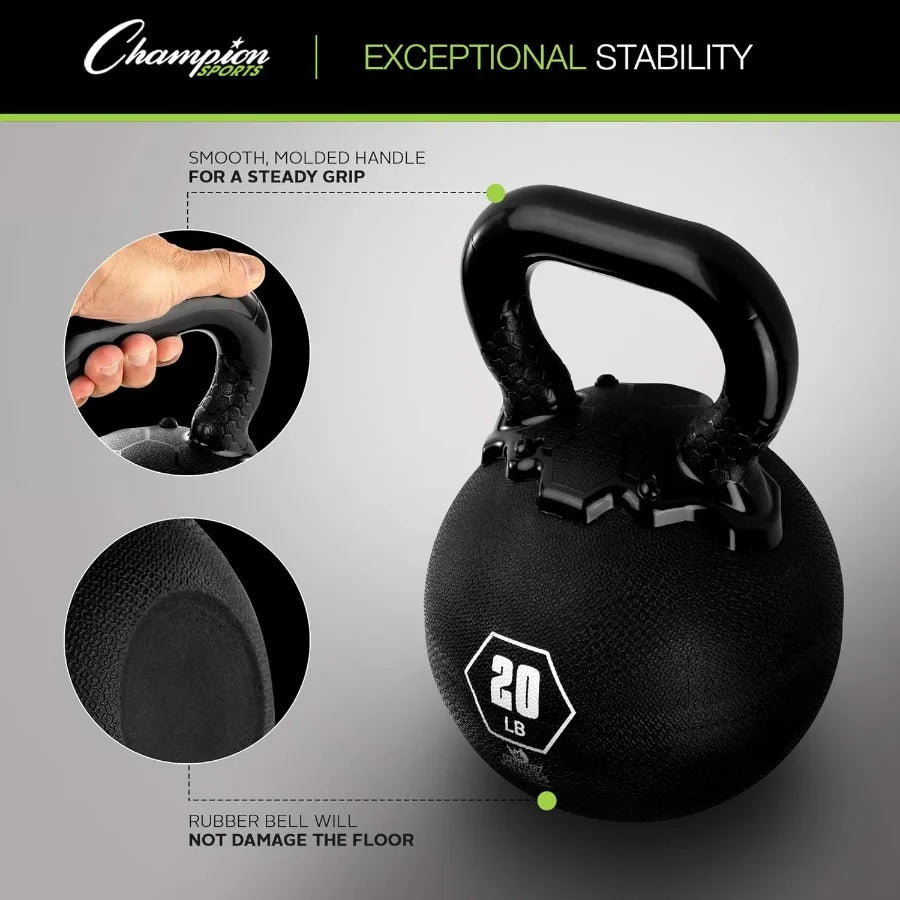 Rhino Kettlebell Rubber Weights Black - Premium Strength Training Equipment - Multiple Weights
