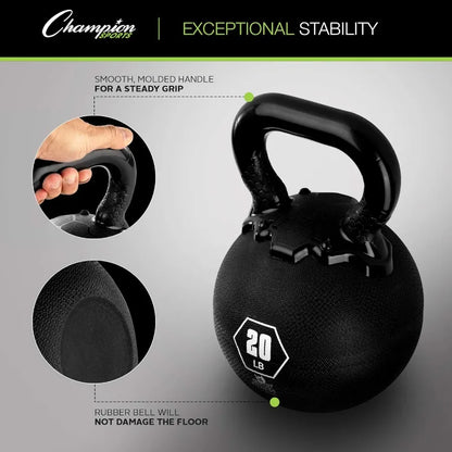 Rhino Kettlebell Rubber Weights Black - Premium Strength Training Equipment - Multiple Weights