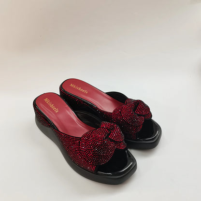 New Trendy Mid-heel Women's Sequins Slippers Outdoor Casual Slippers, High Quality Lady Party Shoes Elegant Shoes F5-1112-2