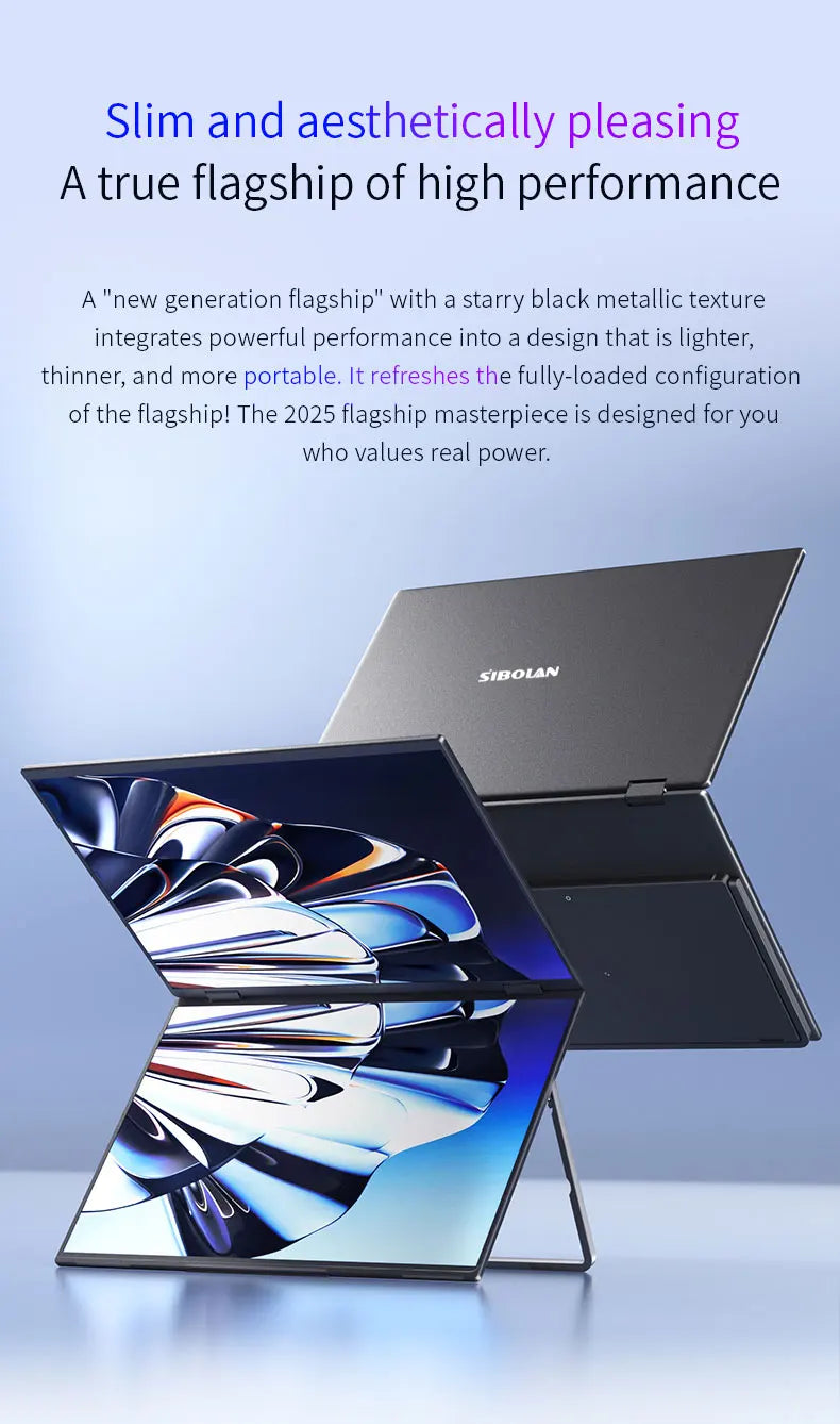Sibolan 16 inch 2.5K Dual Screen Portable Monitor 60Hz 100% sRGB HDMI USB-C Plug Metal Body Laptop Display Extender For Wins Mac