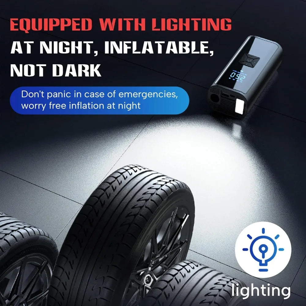 Portable 150 PSI Cordless Air Compressor Tire Inflator USB Charging LED Light Power Bank for Cars Motorcycles Bicycles Balls