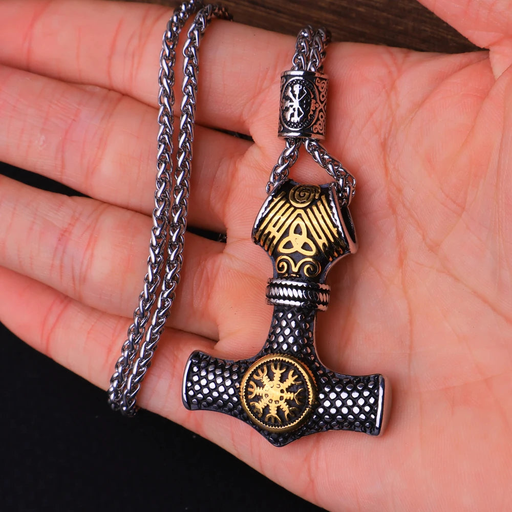 Vintage Vegvisir Viking Compass Pendant Necklace for Men Stainless Steel Fashion Nordic Amulet Beaded Necklace Jewelry Wholesale