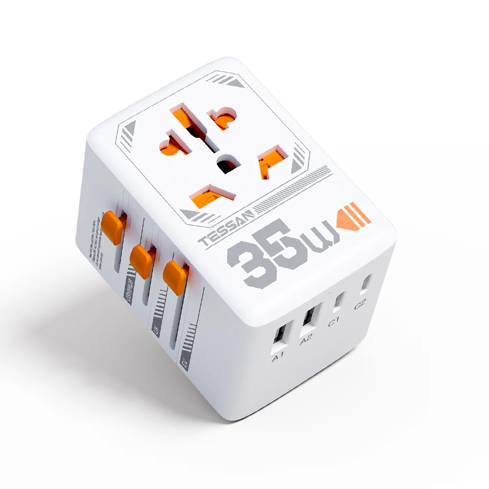 TESSAN International Plug Adaptor GaN Travel Adapter with Universal Outlet 1 USB A 3 Type C Fast Charger for EU/UK/USA/AUS