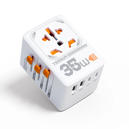 TESSAN International Plug Adaptor GaN Travel Adapter with Universal Outlet 1 USB A 3 Type C Fast Charger for EU/UK/USA/AUS
