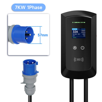 Puppyfc EV Charger 32A 7.6KW Electric Vehicle Car Charger EVSE Wallbox 11KW 22KW 3Phase Type2 5m IEC62196-2 Socket APP Control