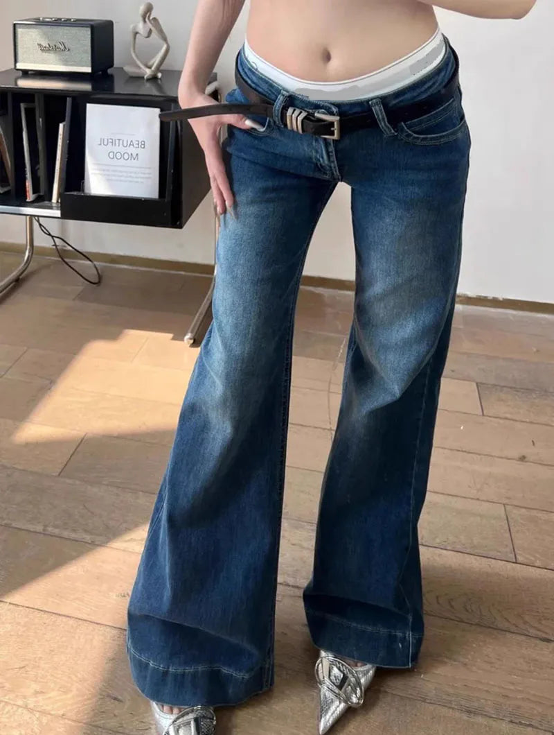 2025 New High Waist Flared Jeans Female Y2K Vintage Slim Stretchy Denim Pants for Women Aesthetic Streetwear Wide Leg Trousers