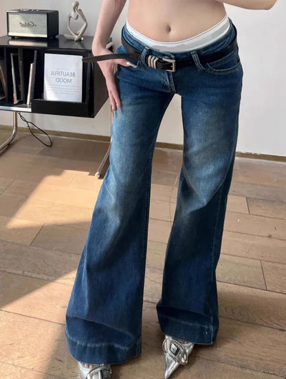 2025 New High Waist Flared Jeans Female Y2K Vintage Slim Stretchy Denim Pants for Women Aesthetic Streetwear Wide Leg Trousers