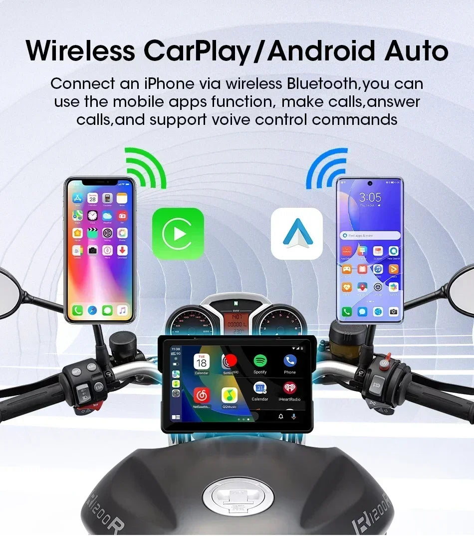 Jansite 5/7 inch Portable Carplay Motorcycle DVR GPS Navigation IPX7 Waterproof LCD Display For Wireless CarPlay Android Auto