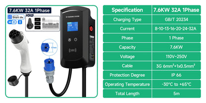 Puppyfc 7.6KW/11KW/22KW 3Phase EV Charging Station GBT 20234 Electric Car Charger EVSE Wallbox WiFi Bluetooth APP Remote Control