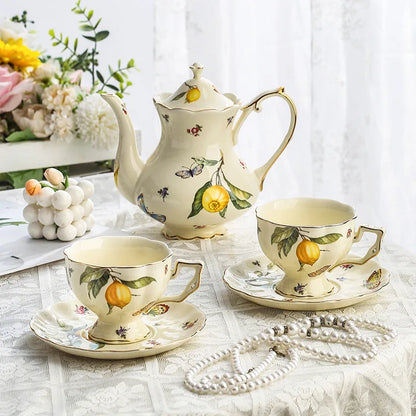 Vintage Lemon Teapot Coffee Cup and Saucer Set Beautiful Coffee Mug Modern Set Tania Bulhoes Luxury Design Cup