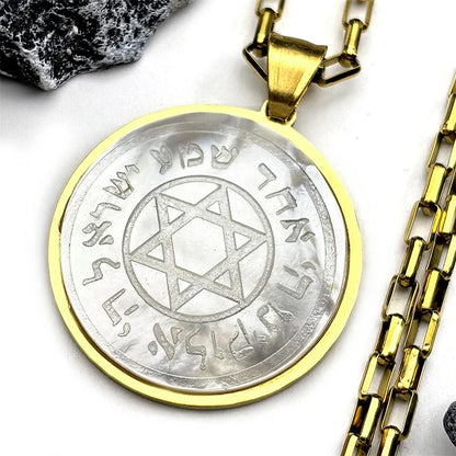 Hebrew Star of David Natural Shell Pendant Necklace for Women Men Stainless Steel Gold Silver Color Jewish Bless Chain Jewelry