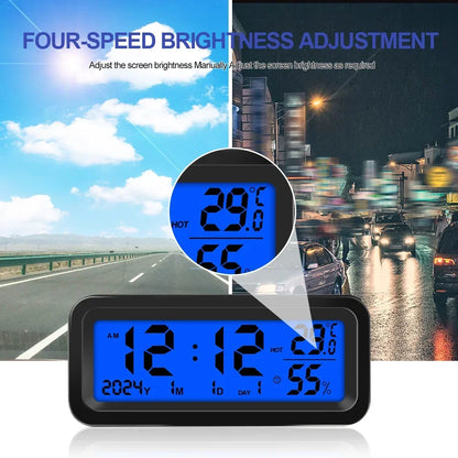 Solar Motorcycle Digital Clock with Date Week Temperature LCD Backlit Display Waterproof Thermometer with Motorcycle Stand