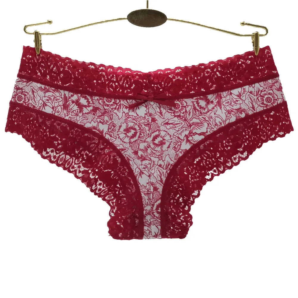 Sexy Lace Women Panties Cotton Underwear Girls Bow Briefs New Ladies Bikini 5 Pcs/set