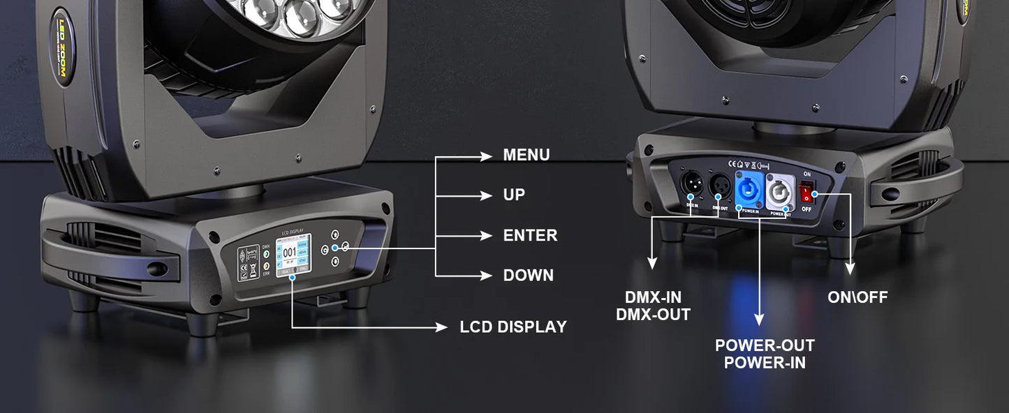 Somspot 19x15W LED Moving Head Lights RGBW Beam Stage Effect Lighting Projector Focusing Light Zoom Wash Lights for Disco Party