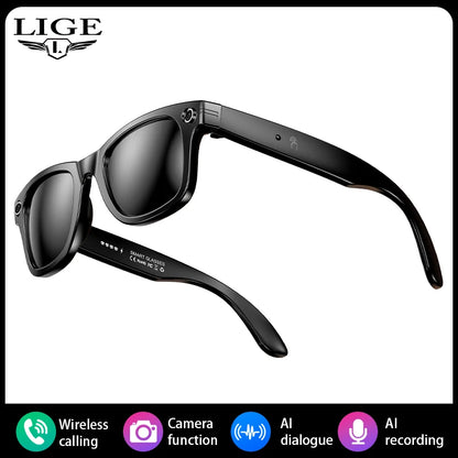 LIGE AI Camera Glasses Wireless Smart Sunglasses with Camera Bluetooth Call Music Glasses Video Sound Recording Antiblue Glasees