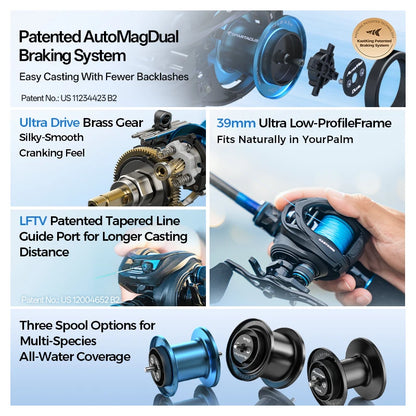 KastKing Spartacus III Long Cast Baitcasting Reel 11+1 Ball Bearings 7.2:1 Gear Ratio Reel 3 Spool for Multiple Fish Species