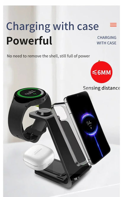 VIKEFON  3 in 1 Wireless Charger Stand for iPhone 16 15 14 13 12 Samsung Galaxy Apple Watch Airpods Pro Fast Charging Station