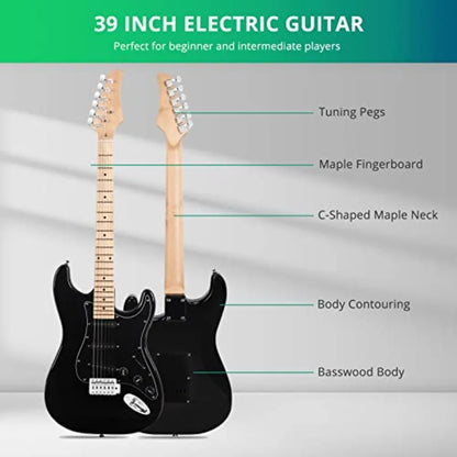 39 Inch Electric Guitar Kit FullSize Beginner Solid Body SSS Pickups Guitar Kit with Gig Bag 20W Amplifier Strap Tremolo Bar an
