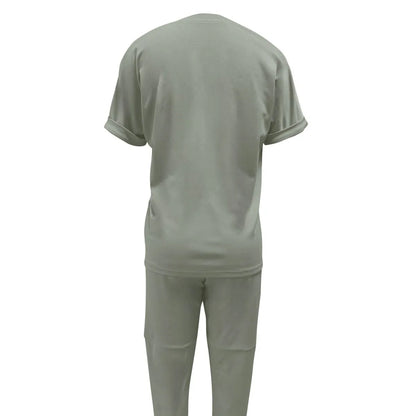 2026 New Spring Summer Fashion Sports Suit Women's Round Neck Short Sleeve Pocket Solid Color Top Sports Trousers Two-piece Suit