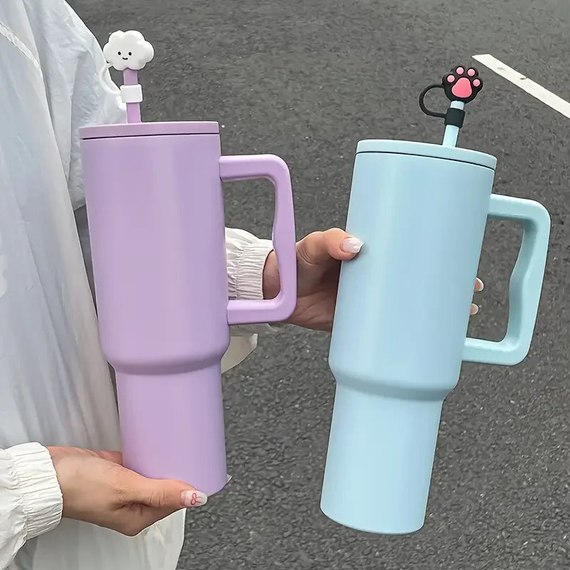 1.2L/40oz Large Capacity Stainless Steel Double-Wall Vacuum Insulated Tumbler with Straw & Wide Handle ,Reusable Water Bottle