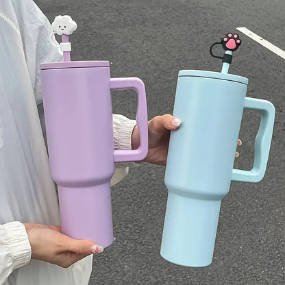 1.2L/40oz Large Capacity Stainless Steel Double-Wall Vacuum Insulated Tumbler with Straw & Wide Handle ,Reusable Water Bottle