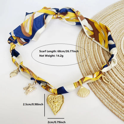 Women’s Fashion Scarf Necklace with Large Stainless Steel Heart Pendant Stackable Bandana Jewelry