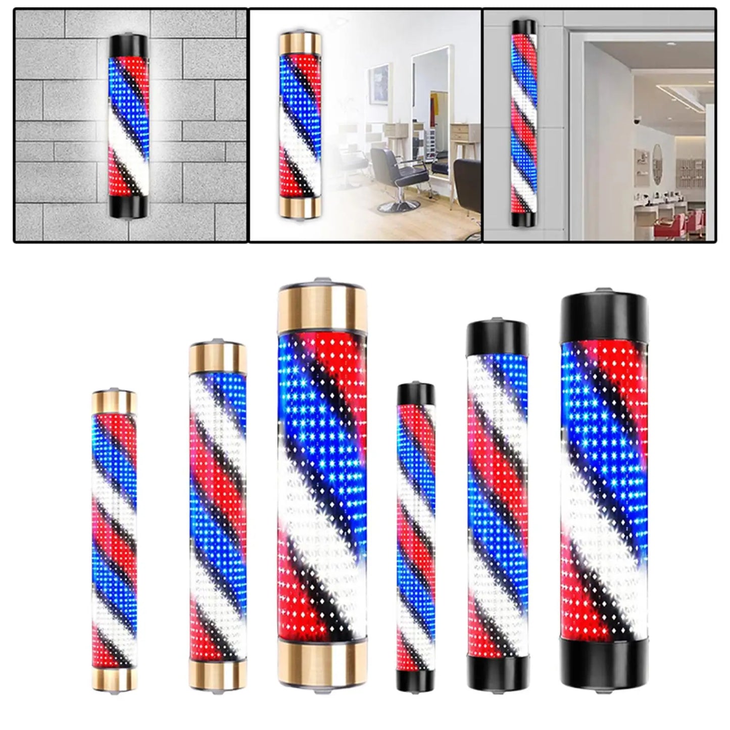 Rotating Barber Rod Lights Barber Shop Pole Waterproof Hair Salon Indoor Neon Signs Wall Mounted Hairdressing Stripes Lights