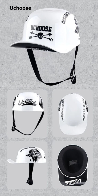 Uchoose Baseball Cap Helmet Motorcycle Vintage Retro Helmets Summer Open Face Scooter Cruiser Chopper Gangster DS Men Women Kid