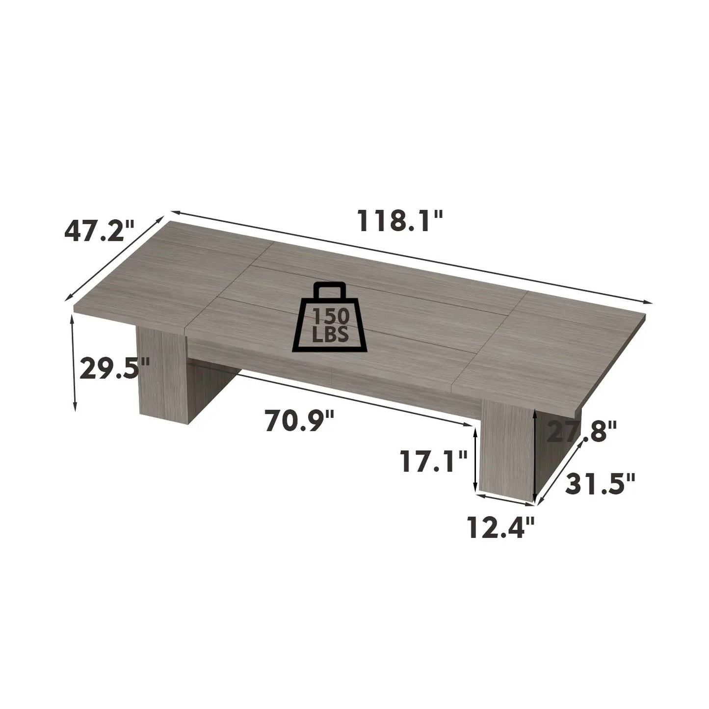 Dining Table for 10-12 People, 118-Inch Rectangular Wood Kitchen Table with Thicken Tabletop, Heavy Duty Office, Customized