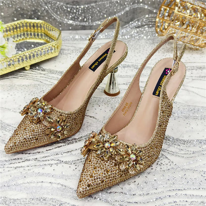 New Arrival African Women Shoes Decorated with Rhinestone Shoes for Women 2025 Designer Luxury Plus Size 43 Wedding Shoes Bride