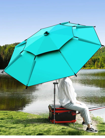 Outdoor Fishing Umbrella Heavy Duty Double Layer UV Protection Waterproof Upgraded Black Coating Patio Beach Base Included