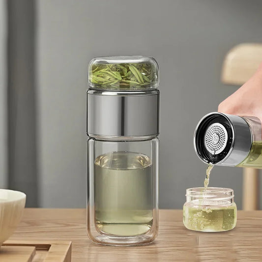 490ML Tea Separation Tea Cup Double-layer Glass Cup Portable and Creative Filtering Anti Scalding Water Cup