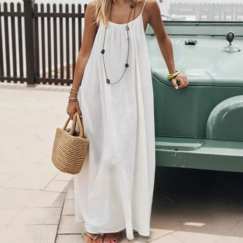 2026 Loose-Fit Spaghetti Strap Clean Fit Women's Casual Homewear Summer Solid-Color Vacation Cool Homewear Slow Fashion Dresses