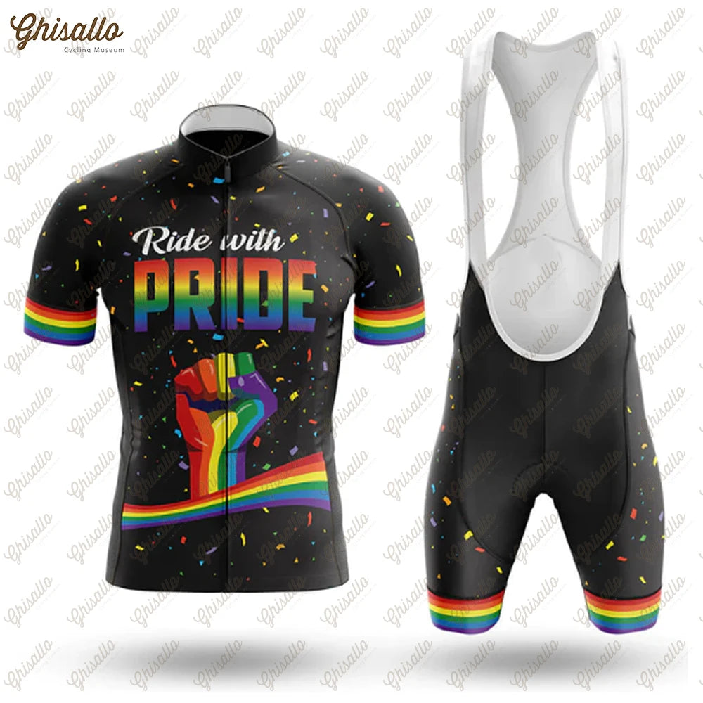 Team Ride with Pride Cycling Jersey Set, Road Bike Equipment, Men's Cycling Shirt, Quick Dry Bicycle Clothes, New
