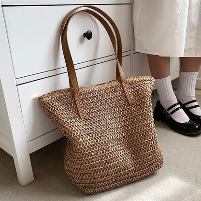 Hand-woven Women's Shoulder Handbag Bohemian Fashion Straw Beach Tote Bag Travel Shopper Weaving Shopping Bags