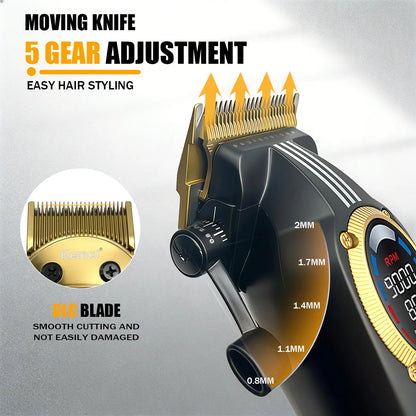 Kemei Trimmer Professional Hair Clippers Rechargeable Clippers 9000 RPM DLC Blade LCD Display Trimmer for Men KM-1685 KM-1692