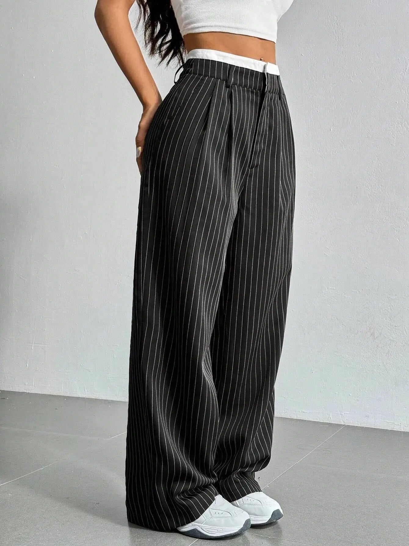 Fashion Pants Women's Stripe Straight Pants 2024 Autumn Winter High Waisted Casual Suit Pants Office Lady Women Trousers Bottoms