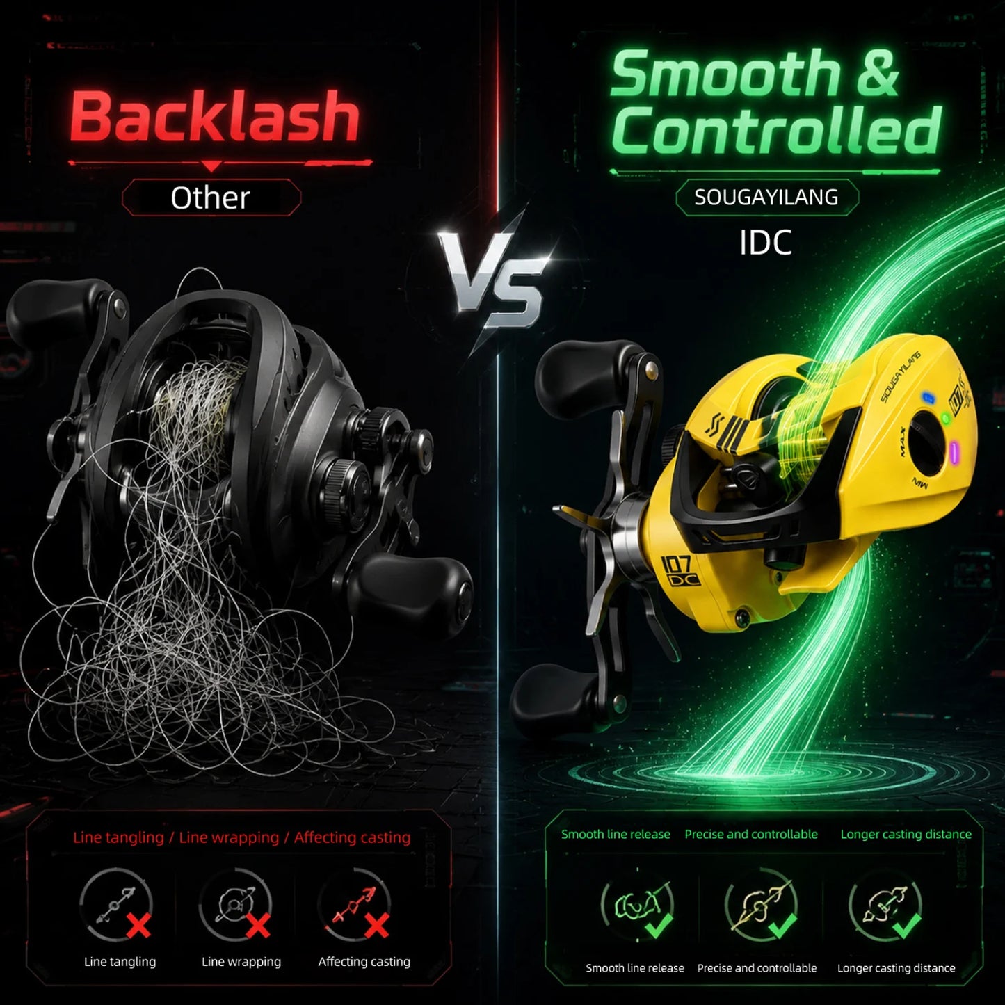 Sougayilang iDC Smart Brake Dropshot Baitcasting Reel 7.1:1 Gear Ratio Anti-Exploding Line Fishing Reel Max Drag 15kg Saltwater