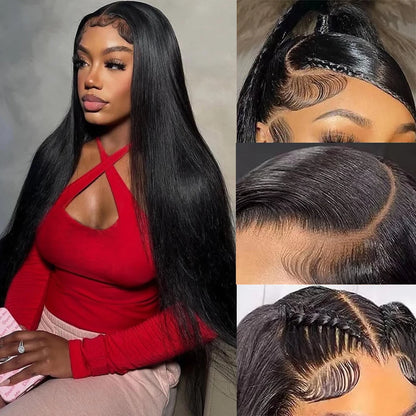 30 36 Inch 13x6 Transparent Bone Straight Lace Front Human Hair Wigs Pre Plucked Brazilian Straight Human Hair Wig For Women
