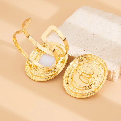 PuRui 2Pcs/Set Exaggerated Circle Chunky Adjustable Open Cuff Bangles Imitation Pearl Rings for Women Grunge Jewelry Set Gift