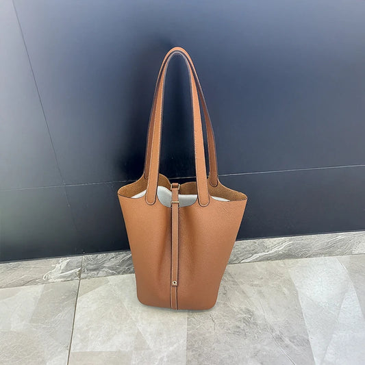 Mendy Large Women's Bag Vintage Leather Bucket Bag 26CM Tote Hobo Bag for Women Soft Leather Underarm Shoulder Purse Handbag New