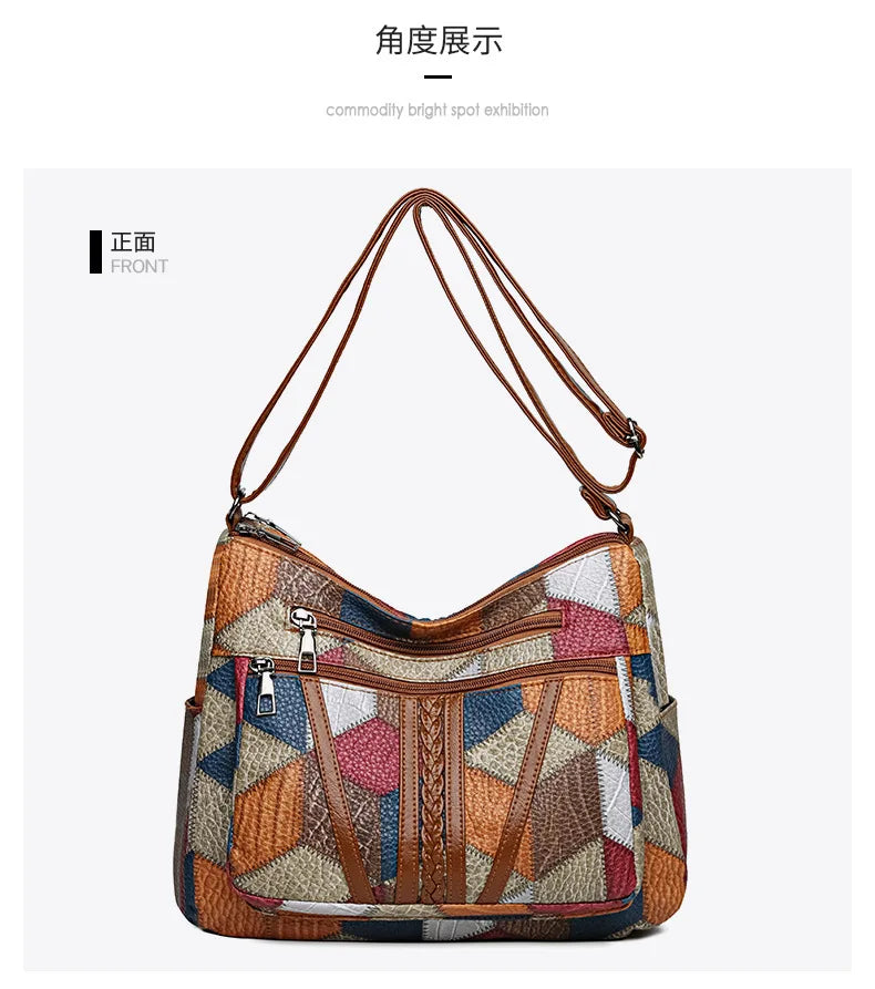 Women's Elegant Vintage Crossbody Bag Trendy HandBag Fashion Multi-pockets Shoulder Bag All-match Retro Crossbody Bag for Daily