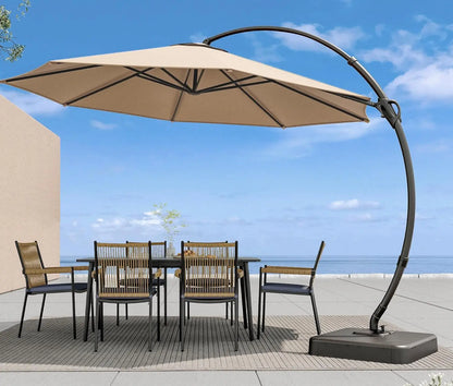 Outdoor Patio Umbrella with Base Included, Upgraded 12ft Large Sun Shade Cantilever Umbrella Deluxe Curvy Aluminum, Customized