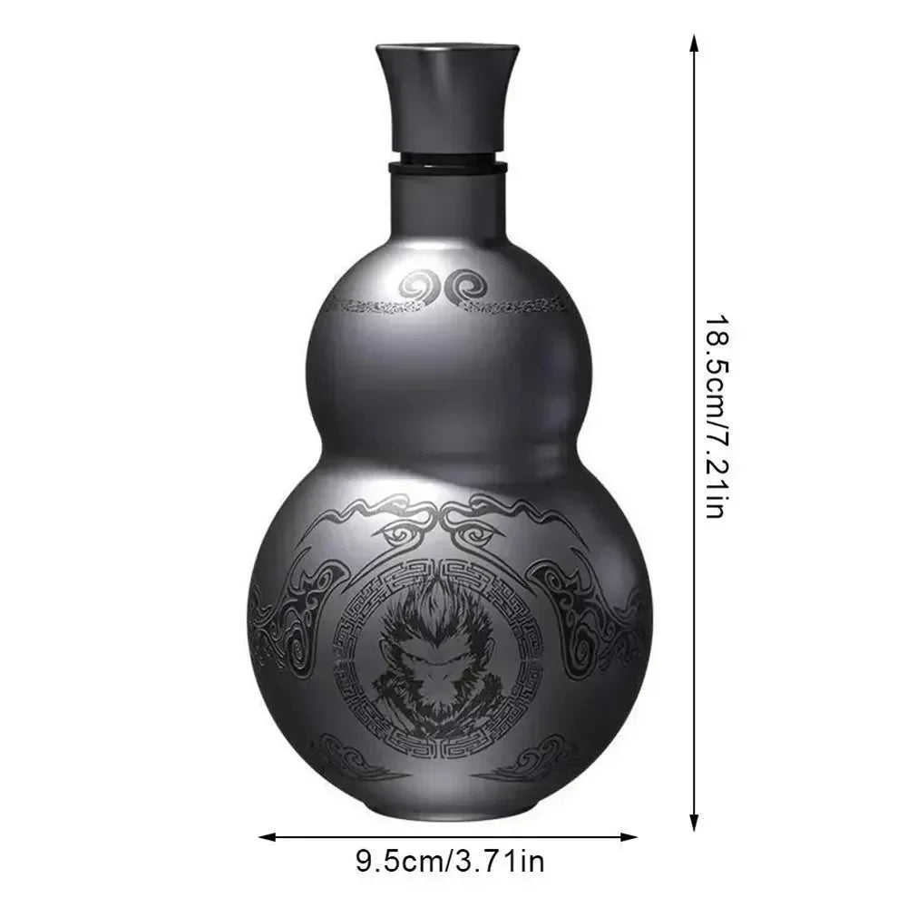 Portable Wukong Gourd Water Bottle – 500ml 304 Stainless Steel Insulated Cup, Black Game Role-Playing Decoration