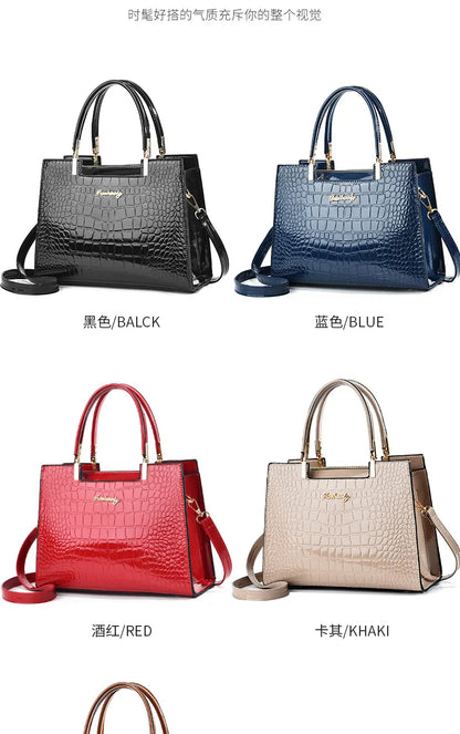 Luxury Bright Leather Ladies HandBags High-end Crocodile  Messenger Bags Boston Ladies Shopping Shoulder Tote Bags Crossbody Bag