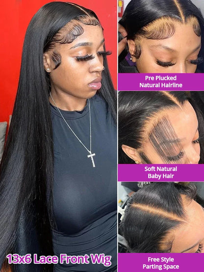 40 46 Inch Hd Transparent Lace Wig 13x6 13x4 Bone Straight Human Hair Brazilian 360 Full Lace Frontal Wigs For Women 300 Density
