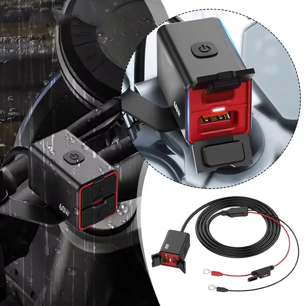 Premium Motorcycle Usb C Fast Charger Pd+qc3.0 60w Charger 12v/24v Phone Vehicle-mounted C Adapter Type Cell Waterproof Soc A0a9