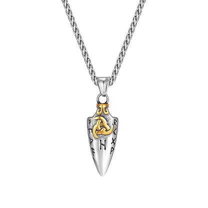 Norse Runes Odin's Spear Gungnir Necklace Men Gold Color Stainless Steel Arrowhead Pendant Valknut Talisman Male Vikings Jewelry