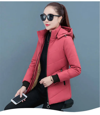 2025 New Women Add Velvet Cotton Jacket Female Winter Fleece Warm Hood Fashion Coat Ladies Down Padded Jackets M- 5XL Coat